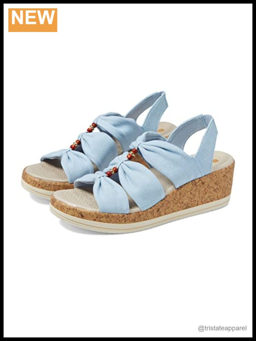 Cork Wedge Beaded Sandal Stretch Knit Slip On Slingback